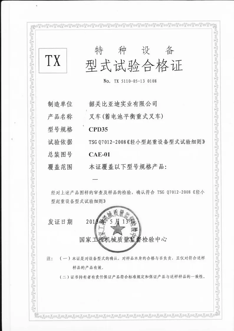 Certificado de prueba de tipo CPD35