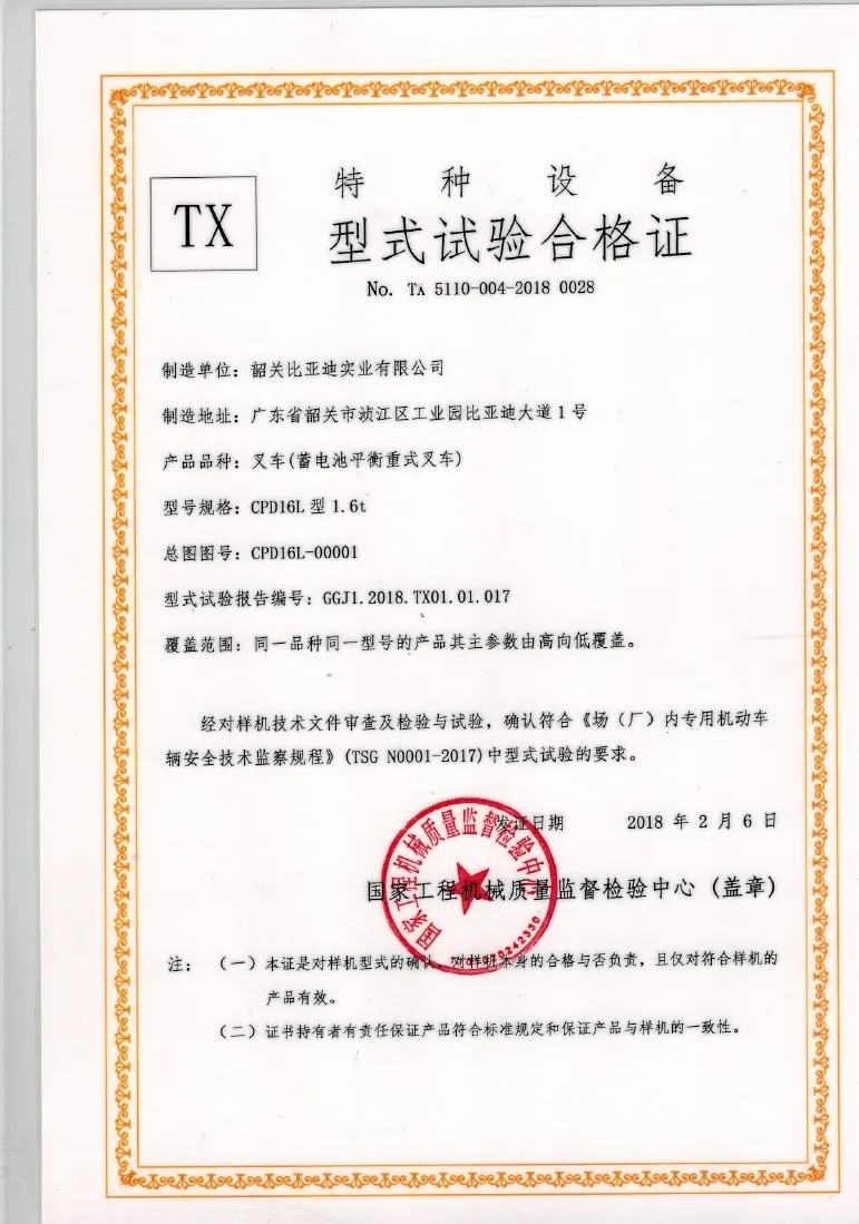 Certificado de prueba de tipo CPD16L 1,6t(Figura1)