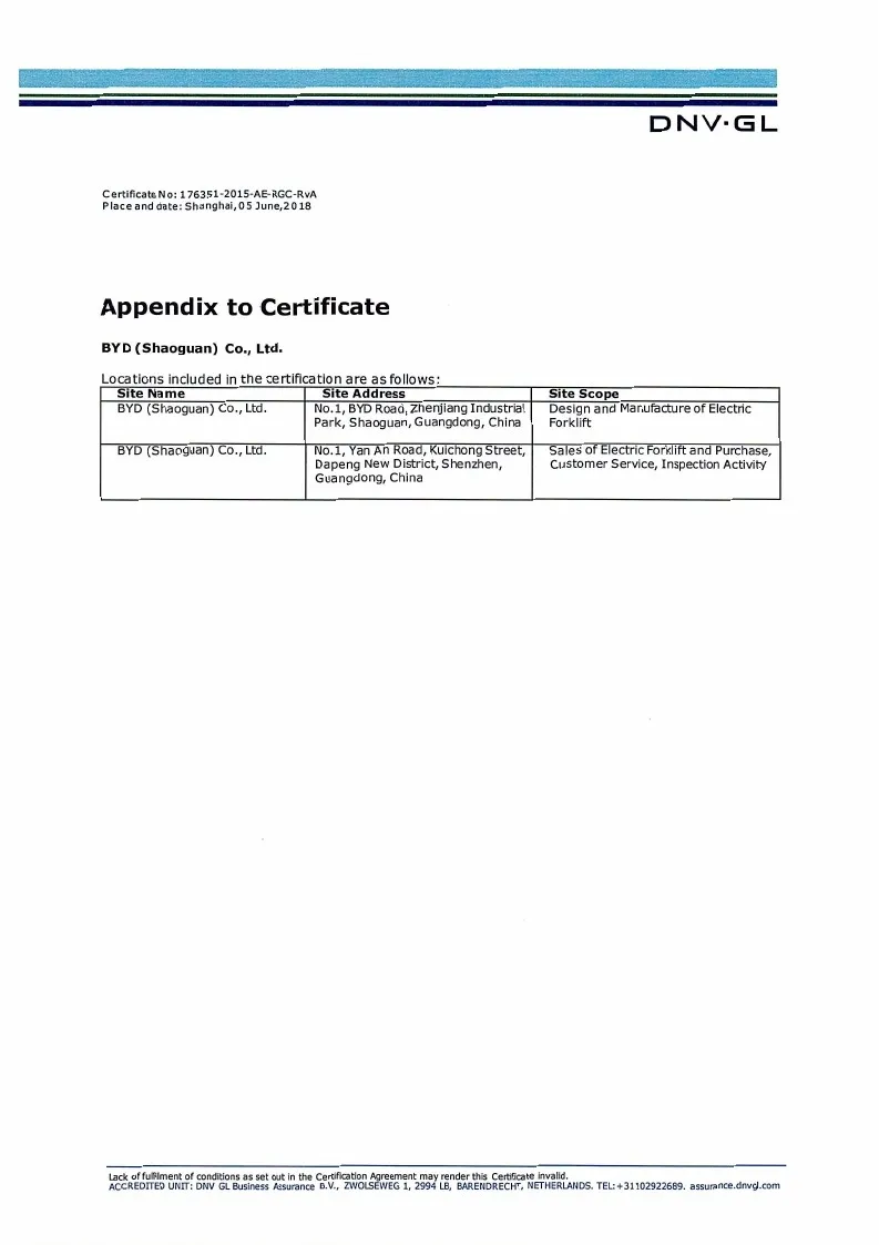 Certificado de Sistema de Gestión de Calidad - ISO14001: 2015 (inglés)