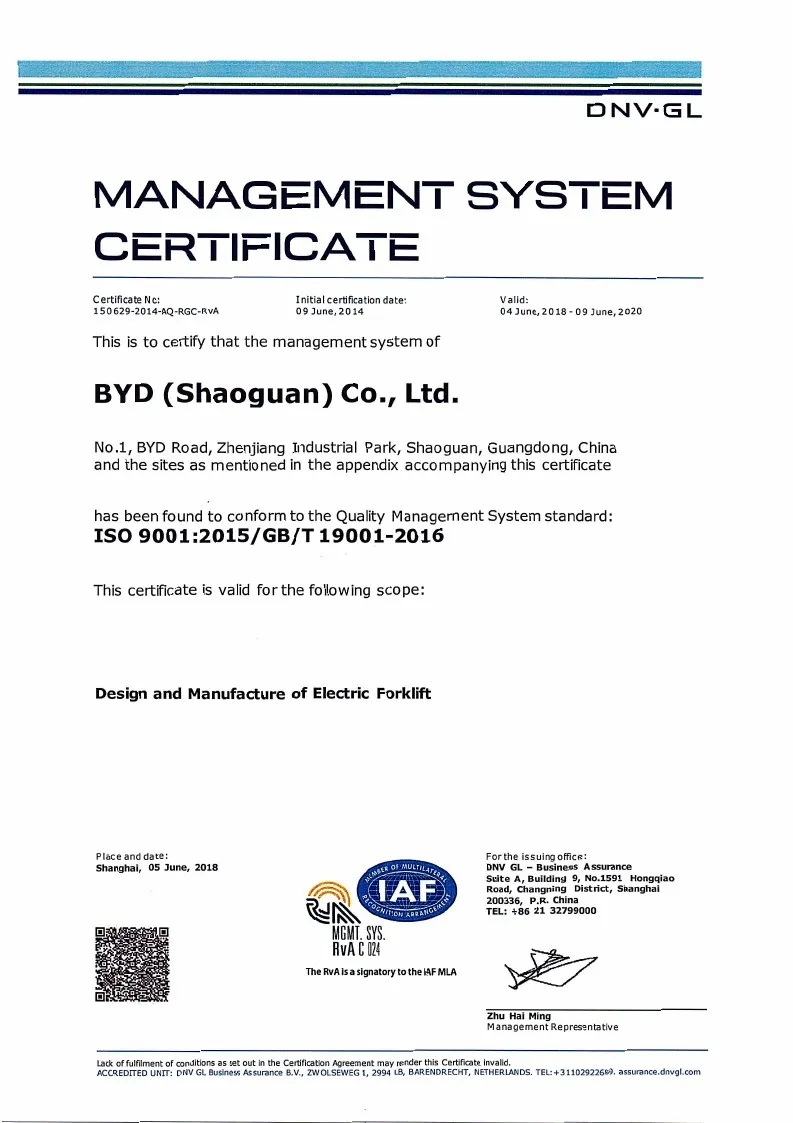 Certificado de Sistema de Gestión de Calidad - ISO9001: 2015GBT19001-2016 (Español)(Figura2)